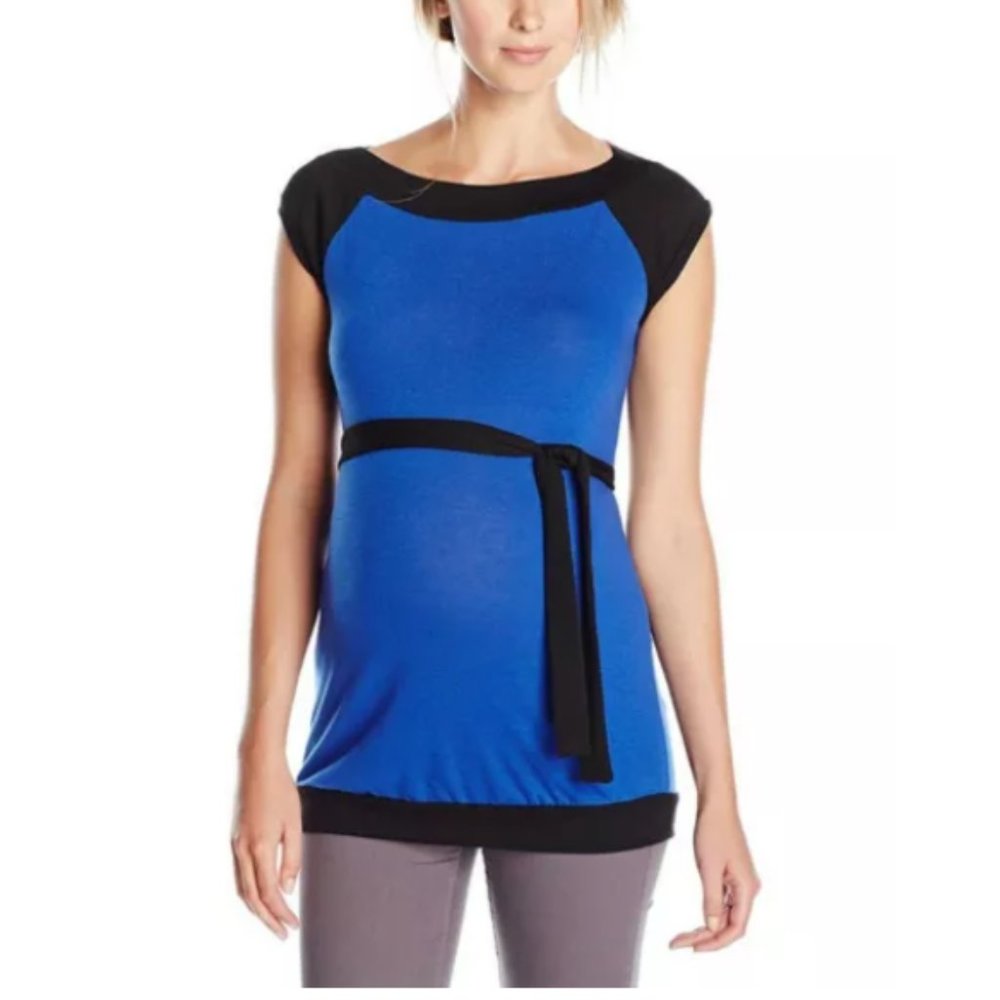 MELODY MATERNITY Cap Sleeve Sweater Tunic w/Sash